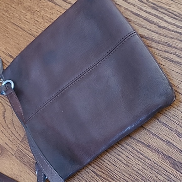 Fossil Dark Brown Leather Crossbody Multi Zipper Pockets Bag - Picture 8 of 15